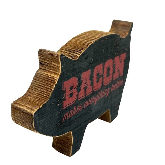 Rustic Pig Shaped Wood Decor Distressed Accent Primitive Kitchen Home - Picture 3 of 12